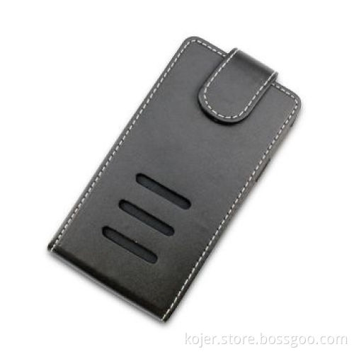 Leather Mobile Phone Case with Magnetic Flap, Holder on the Back and Fine Workmanship in Stitches